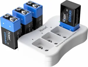9v Rechargeable Batteries,9 Volt Rechargeable Batteries with Charger kit,4-Pack 850mAh 9v Lithium Batteries for Alarms Wireless Microphones Smoke Detectors Toys Flashlights and More