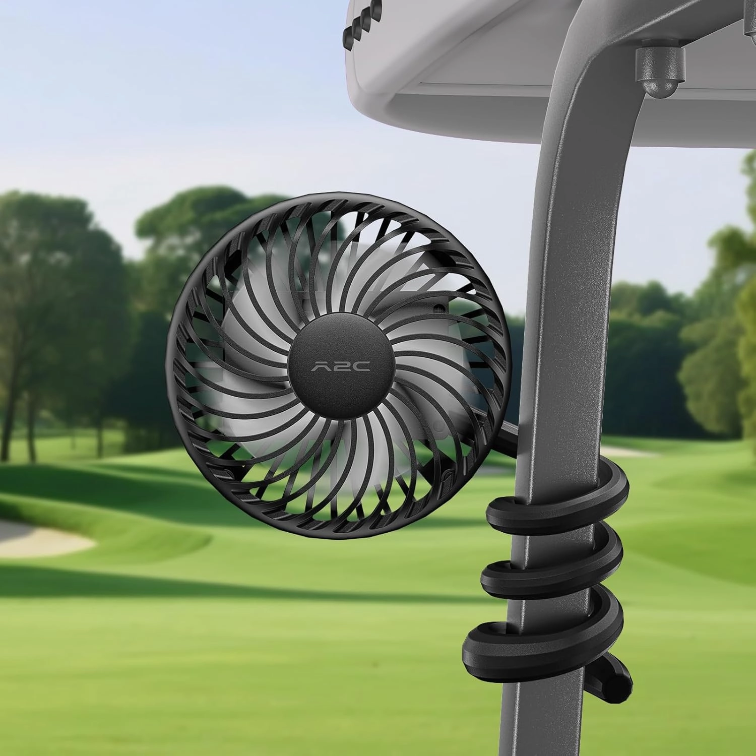 A2C Golf Cart Fan Rechargeable – 3-Speed, 360° Adjustable Gooseneck | 4000mAh Battery | Compatible with Golf Carts & Push/Pull Carts