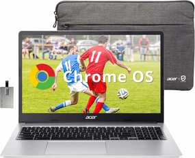acer 315 15.6" FHD Chromebook, Intel Celeron N4500, 4GB LPDDR4 RAM, 64GB eMMC, Intel UHD Graphics, HD Webcam, Numeric Keypad, WiFi 6, Chrome OS, Pure Silver, 128GB Hotface USB Card