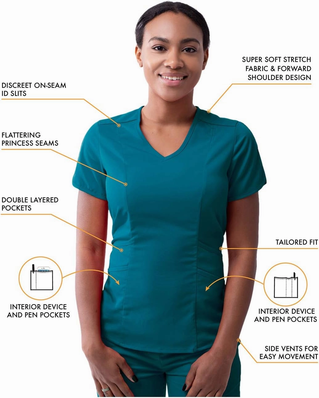 Adar Pro Core Classic Scrub Set for Women - Tailored V-Neck Scrub Top & Tailored Yoga Scrub Pants