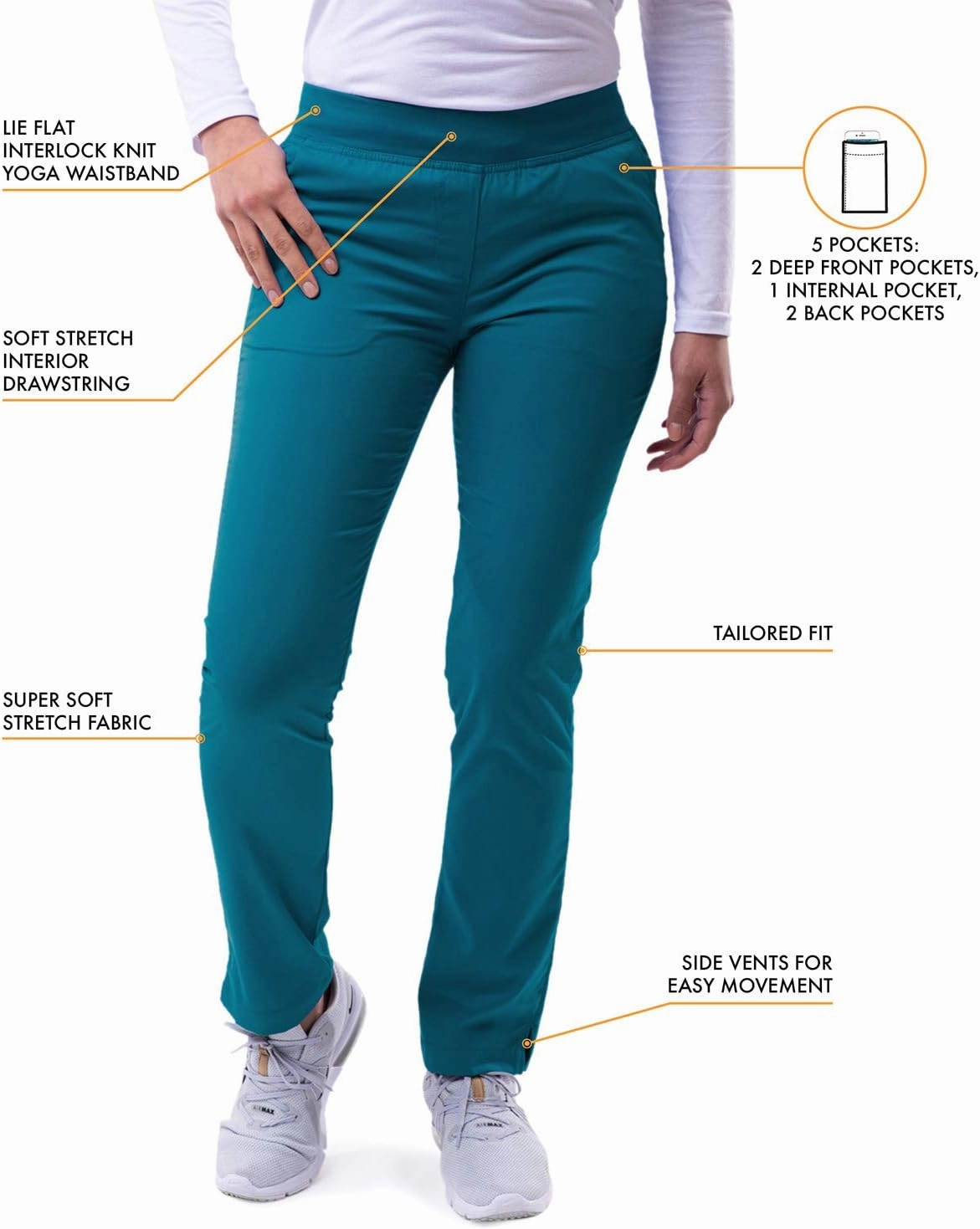 Adar Pro Core Classic Scrub Set for Women - Tailored V-Neck Scrub Top & Tailored Yoga Scrub Pants