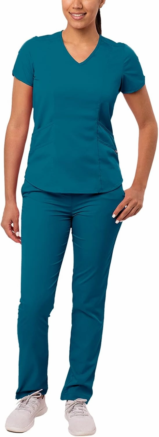 Adar Pro Core Classic Scrub Set for Women - Tailored V-Neck Scrub Top & Tailored Yoga Scrub Pants