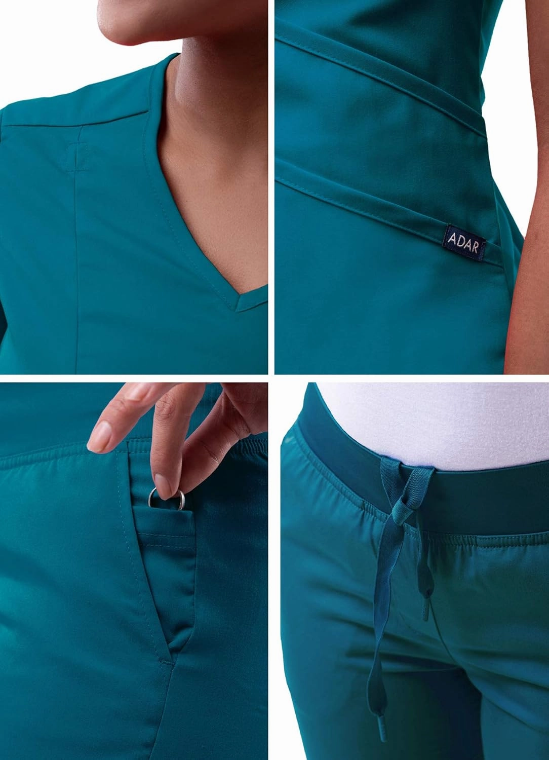 Adar Pro Core Classic Scrub Set for Women - Tailored V-Neck Scrub Top & Tailored Yoga Scrub Pants