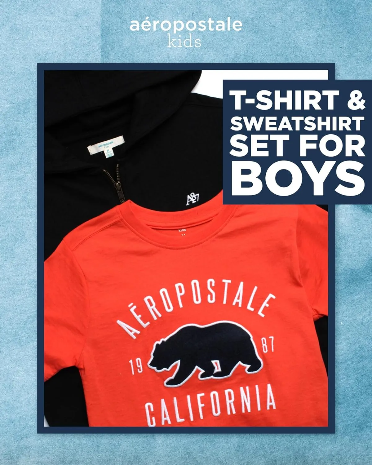 AEROPOSTALE Boys Zip Up Hoodie and Shirt Set - Kids Casual Hooded Sweatshirt and Short Sleeve T-Shirt for Boys (4-16)