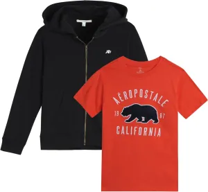 AEROPOSTALE Boys Zip Up Hoodie and Shirt Set - Kids Casual Hooded Sweatshirt and Short Sleeve T-Shirt for Boys (4-16)