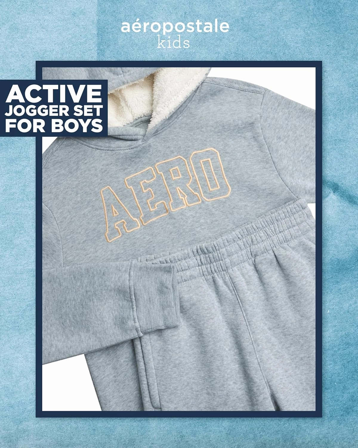 AEROPOSTALE Boys' Jogger Set - 2 Piece Sherpa Lined Pullover Hoodie Sweatshirt and Fleece Sweatpants for Boys (4-7)