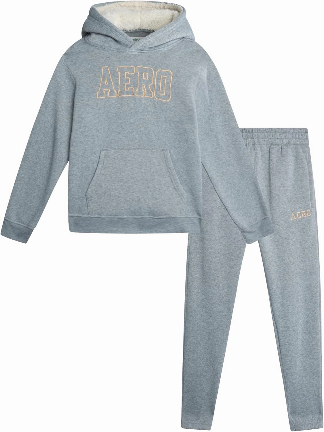 AEROPOSTALE Boys' Jogger Set - 2 Piece Sherpa Lined Pullover Hoodie Sweatshirt and Fleece Sweatpants for Boys (4-7)
