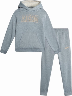 AEROPOSTALE Boys' Jogger Set - 2 Piece Sherpa Lined Pullover Hoodie Sweatshirt and Fleece Sweatpants for Boys (4-7)