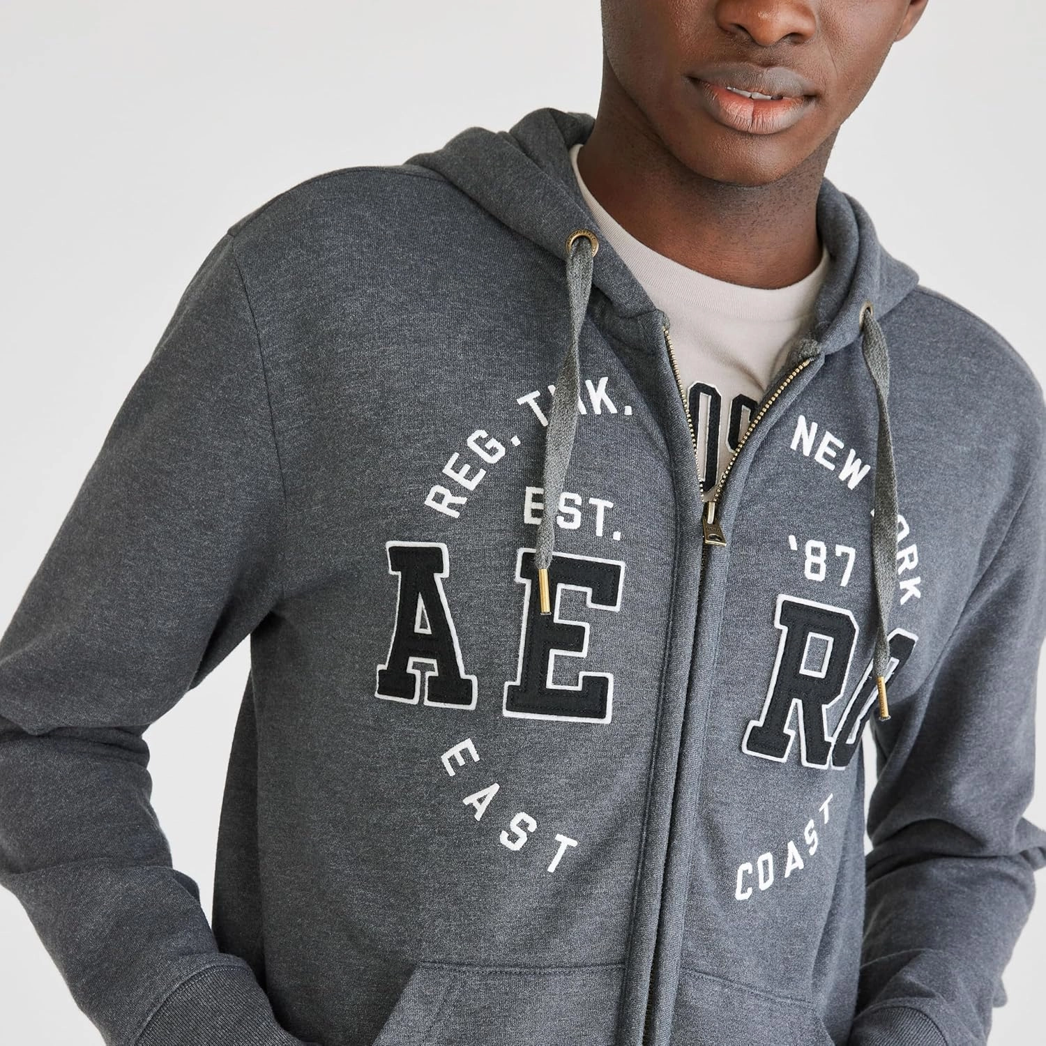 AEROPOSTALE Men's Aero Logo Full Zip Hoodie-Circle