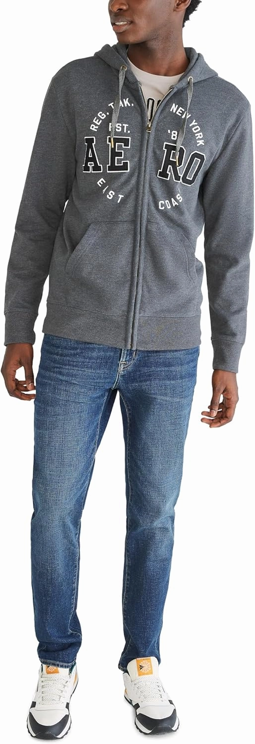 AEROPOSTALE Men's Aero Logo Full Zip Hoodie-Circle