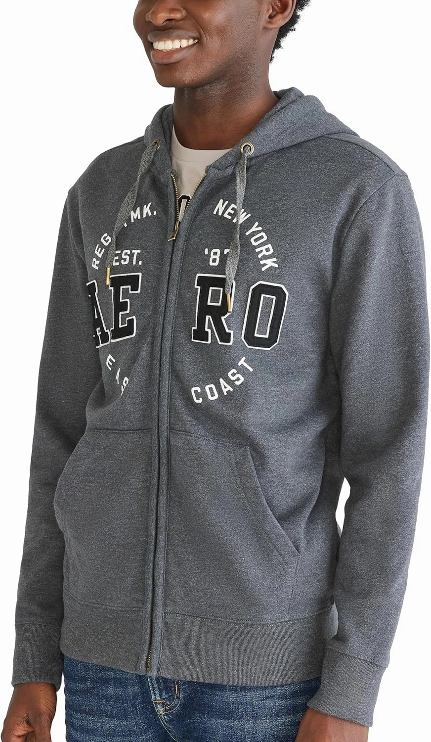 AEROPOSTALE Men's Aero Logo Full Zip Hoodie-Circle
