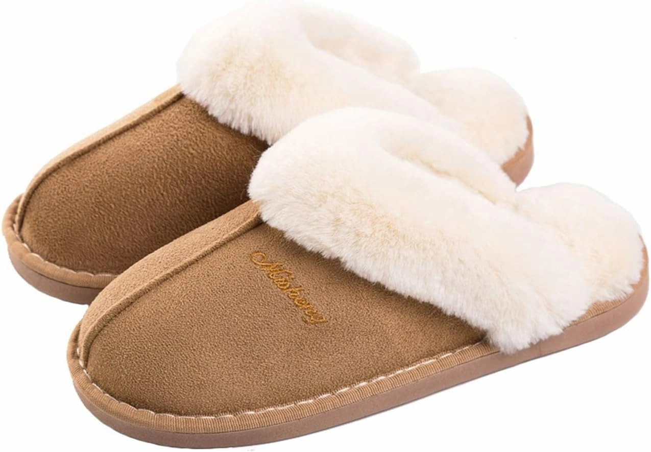Afellicy Women's Fuzzy Memory Foam Slippers Fall Winter House Shoes Indoor and Outdoor Fur Lining Slip on Bedroom Shoes