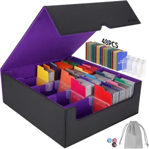 AFIING 4-Row [3200 ] Trading Card Storage Box,card Organizer Holder With 4 suppoters & 48 Dividers, Case Fit for Mtg Tcg Magic Commander Deck Playing Cards, Deck Box for Baseball Sport cards Purple