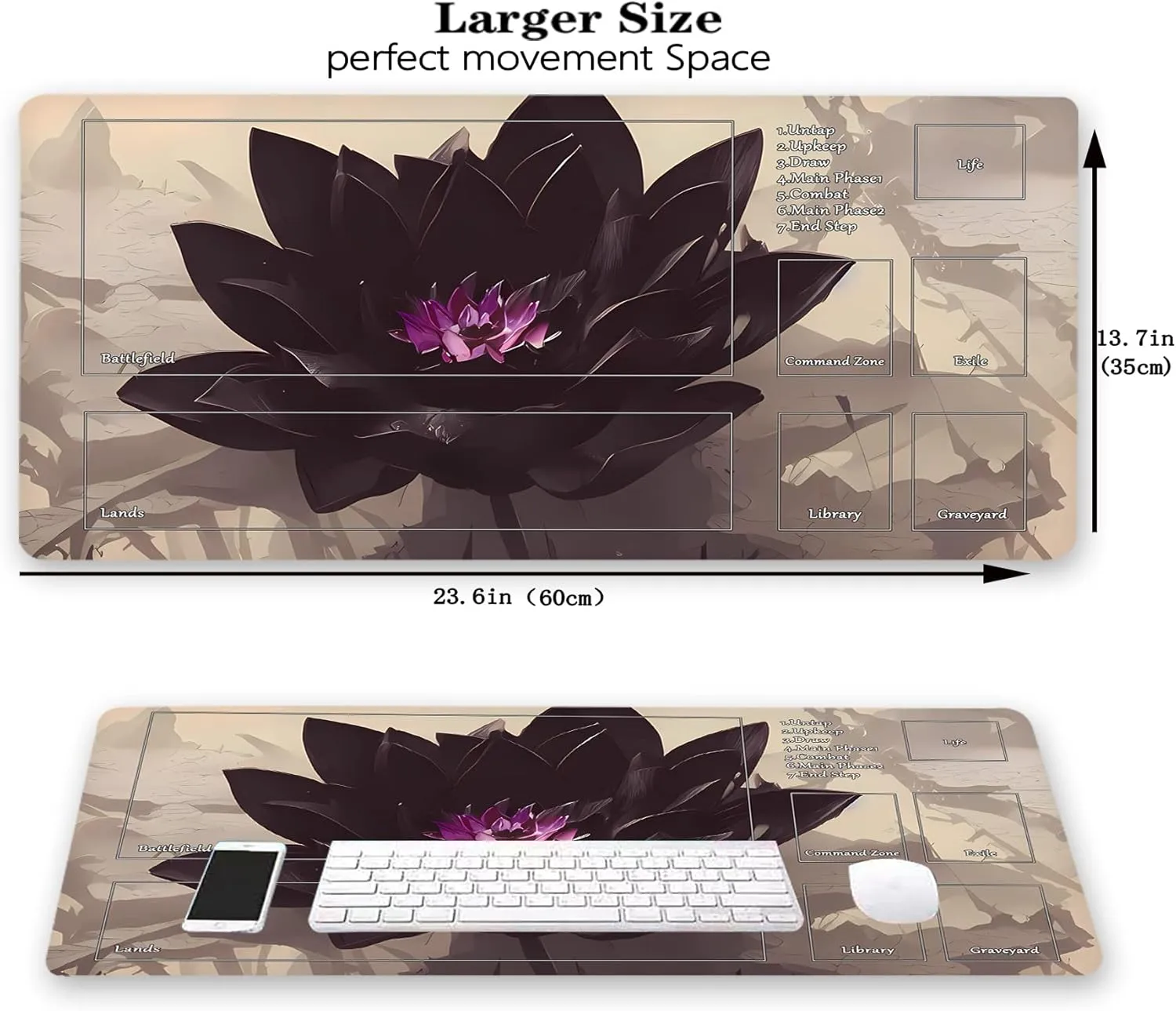 AI Painting TCG Playmat - MTG Trading Card Game Mat, 24x14 Inches Original Playmats, Smooth Surface for Rubber Collection - Fantasy Dark Vampire Lotus-335