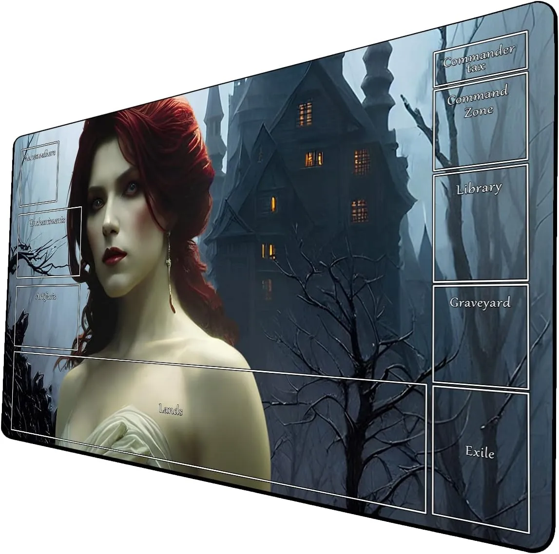 AI Painting TCG Playmat - MTG Trading Card Game Mat with Zone Layout, 24x14 Inches Premium MTG Play Mat - The Perfect Companion for Intense Card Battles - Fantasy Dark Skull Black Lotus 424A195