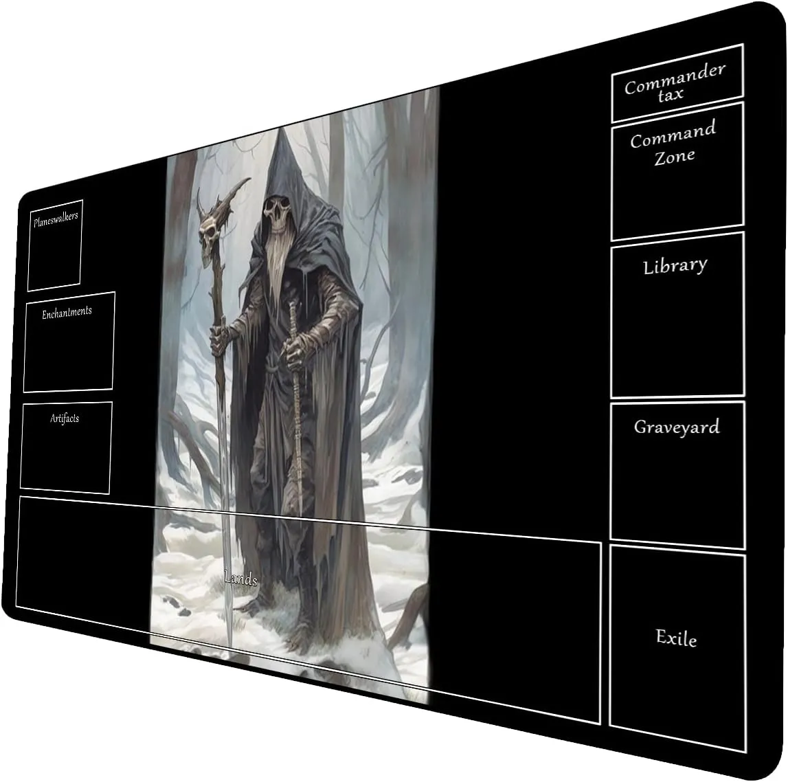 AI Painting TCG Playmat - MTG Trading Card Game Mat with Zone Layout, 24x14 Inches Premium MTG Play Mat - The Perfect Companion for Intense Card Battles - Fantasy Dark Skull Black Lotus 519A263