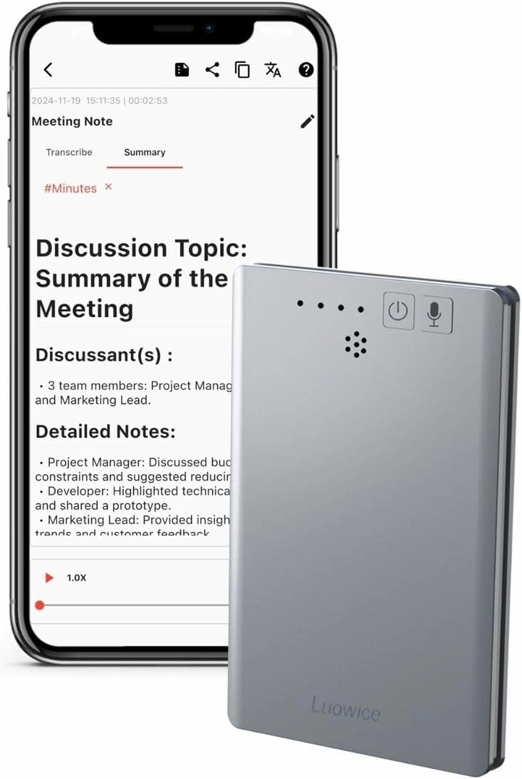 AI Voice Recorder, Audio Recorder for Meeting, Lectures, Interviews, Calls, App Control, Transcribe, Summarize & Translate Empowered by ChatGPT & Claude