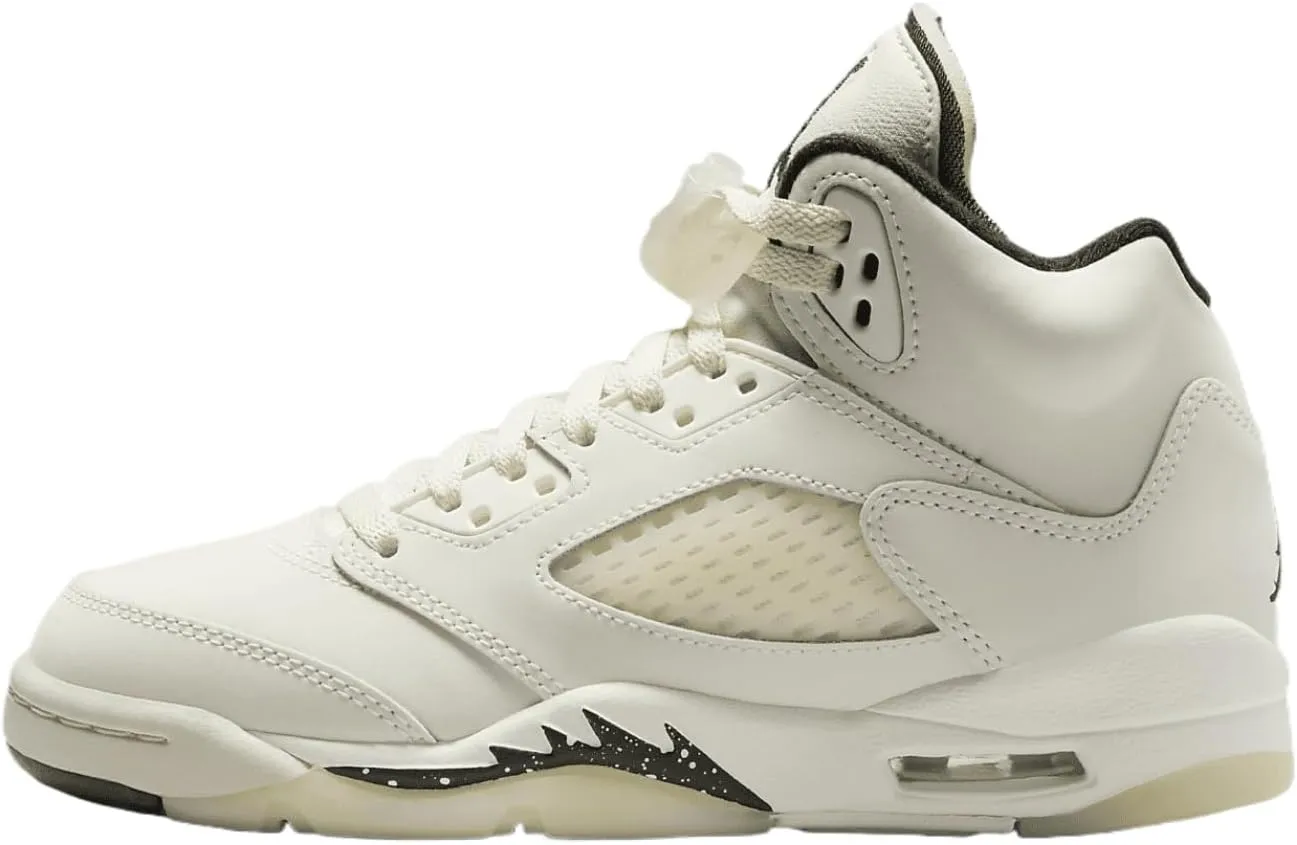 Air Jordan 5 Retro SE Big Kids Shoes (FQ3682-100, Sail/Light Orewood Brown/Coconut Milk/Black) Size 4