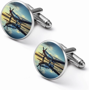 Airplane Vintage Aviation Fighter Men's Shirt Cufflinks Classic Shirt Studs Set Round Cuff Links Jewelry Accessories 2.0cm