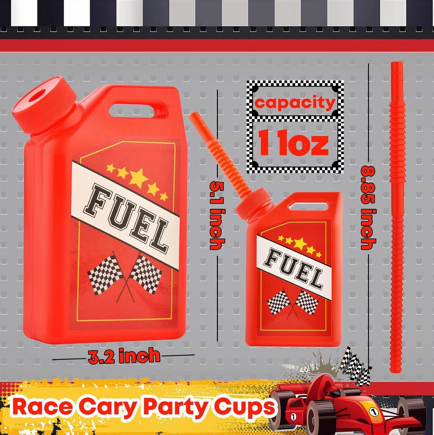 ALINK 12 Pack Race Car Cups with Straws, 11 oz Kids Party Favor Gas Fuel Can Cups, Racing Birthday Party Decorations Supplies for Kids Hot Wheels Racing Car Theme Party