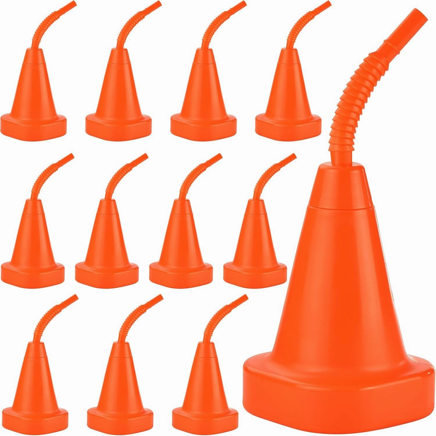 ALINK 12 Pack Race Car Cups with Straws, Construction Party Favors, 10 oz Traffic Road Cone Kids Party Cups for Car Themed Birthday Party Decorations Supplies, Orange