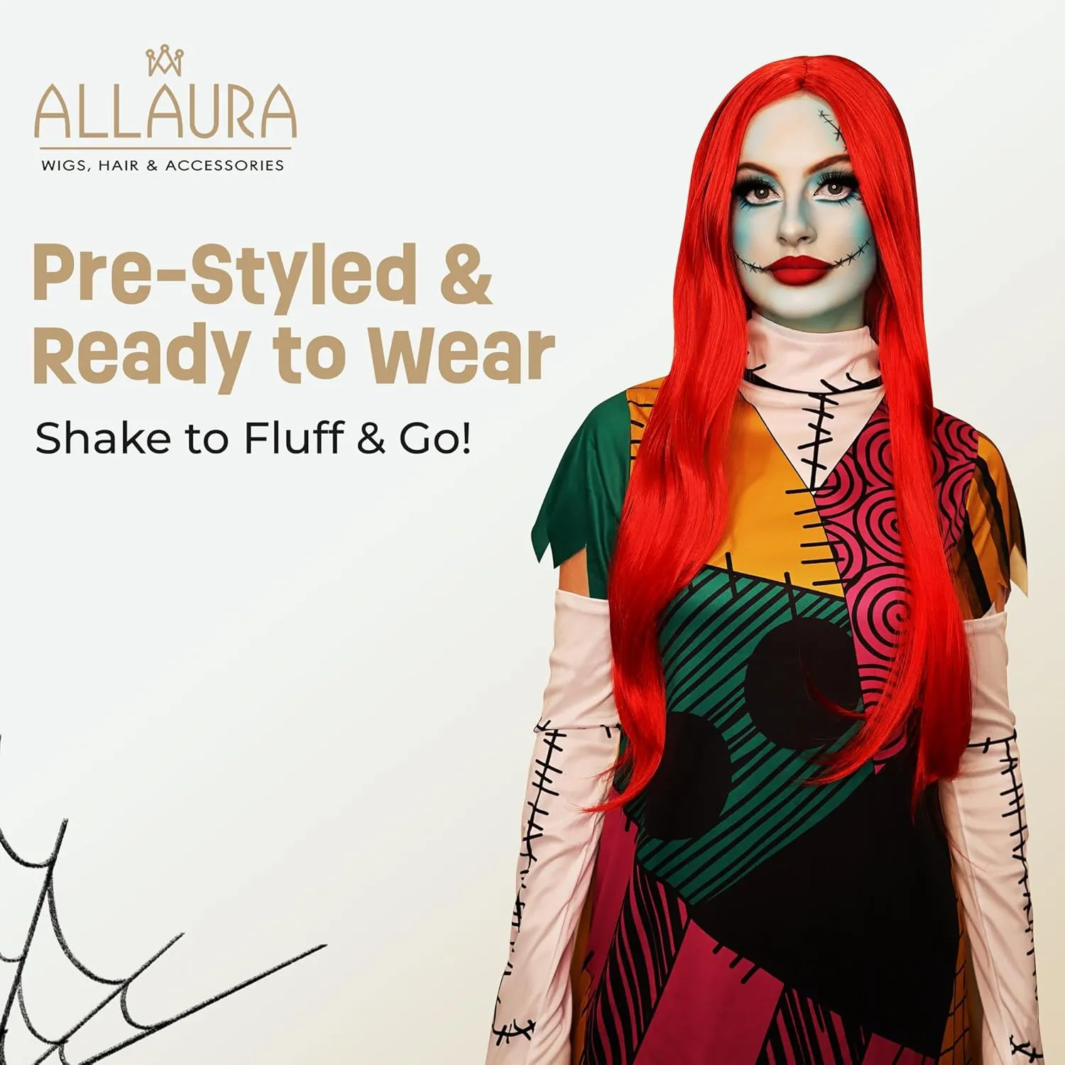 ALLAURA Red Wig Sally Nightmare Before Christmas Cosplay, Realistic Bright Red Long Wig for Women Men Anime Wigs — Compatible with Sally Nightmare Before Christmas Wig