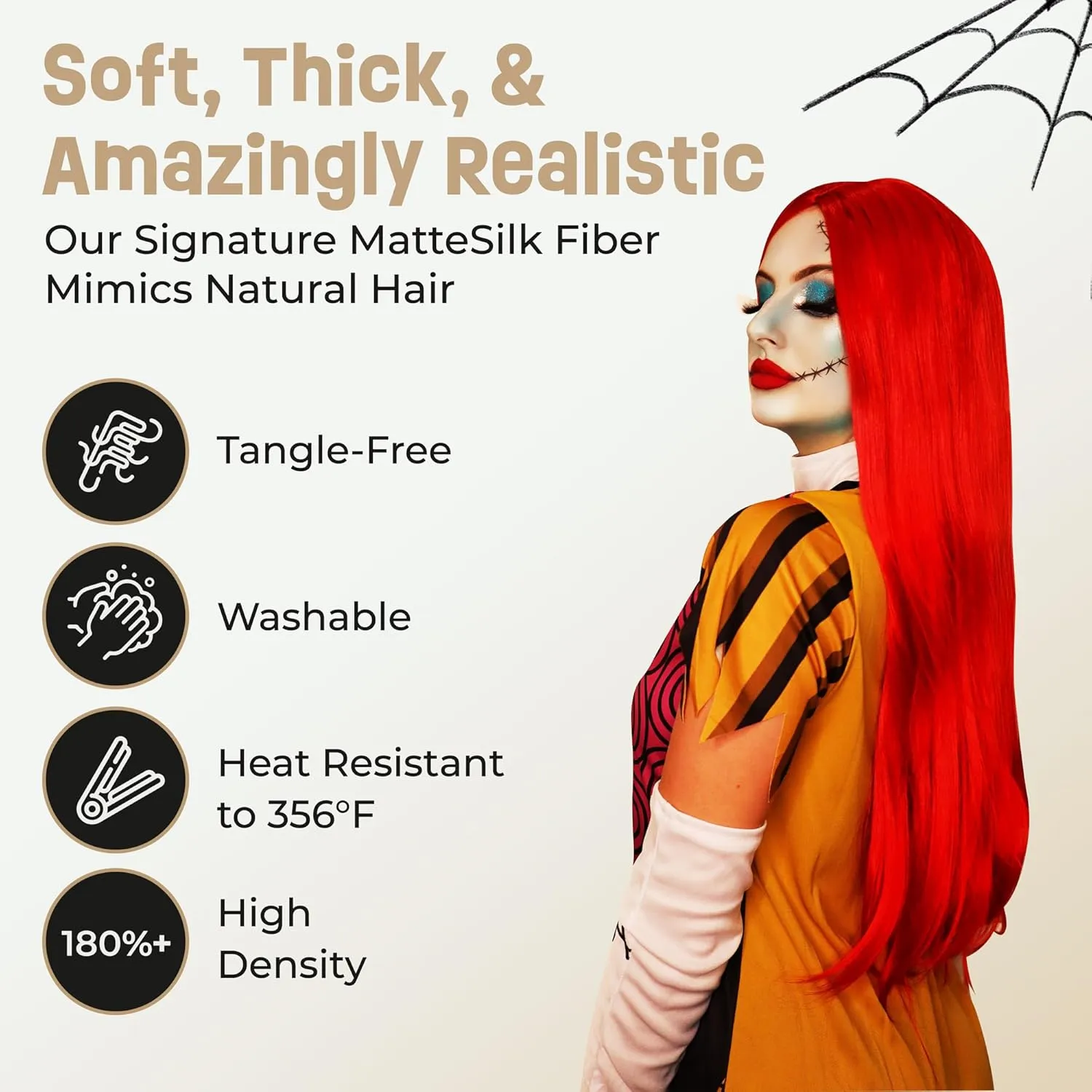 ALLAURA Red Wig Sally Nightmare Before Christmas Cosplay, Realistic Bright Red Long Wig for Women Men Anime Wigs — Compatible with Sally Nightmare Before Christmas Wig