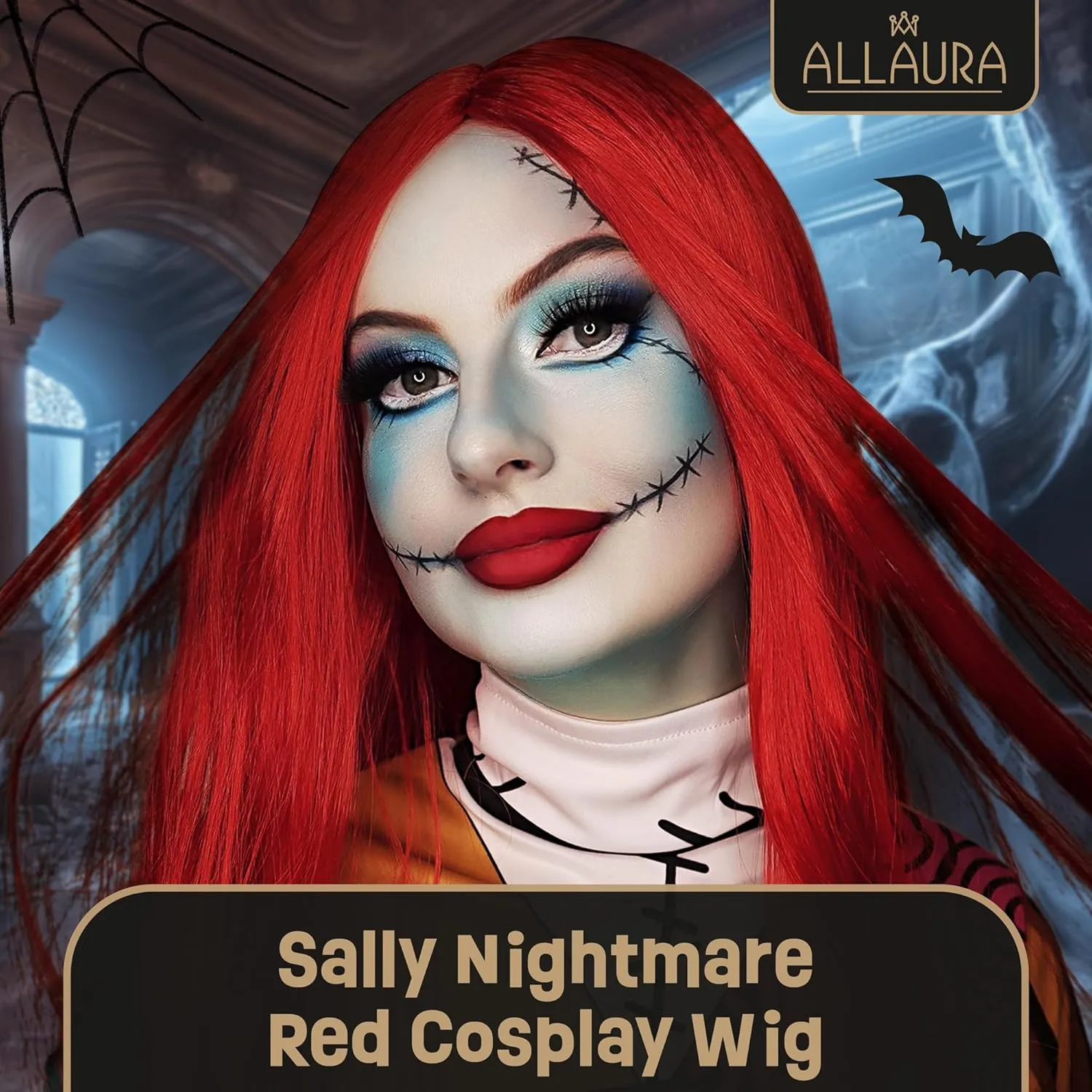 ALLAURA Red Wig Sally Nightmare Before Christmas Cosplay, Realistic Bright Red Long Wig for Women Men Anime Wigs — Compatible with Sally Nightmare Before Christmas Wig