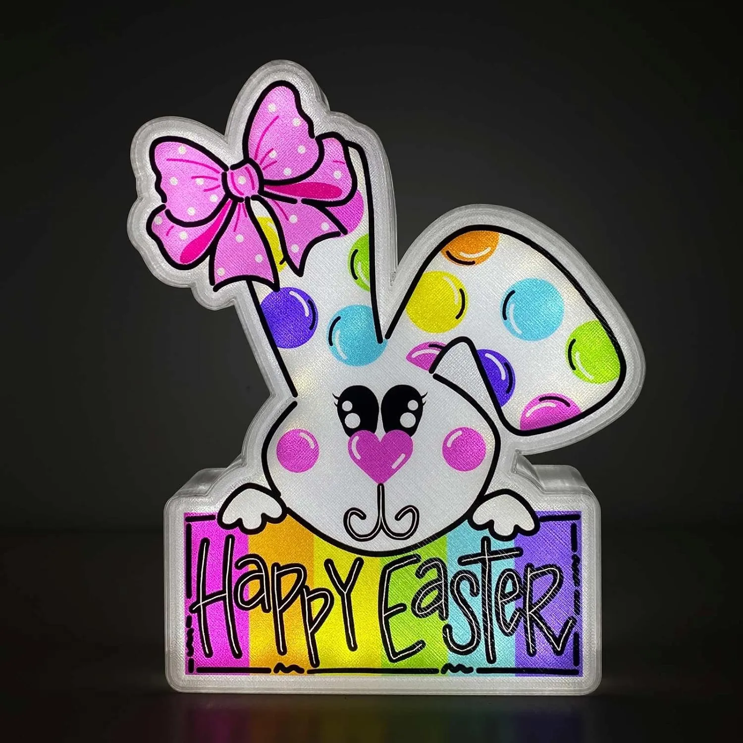Allenjoy Spring Happy Easter Bunny Rabbit Night Light Up Box for Kids Gifts USB Powered Lamp Lightbox Bedroom Room Wall Art Table Desk Decorations Decor Sign