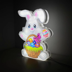 Allenjoy Spring Easter Bunny Rabbit Basket Eggs Night Light Up Box for Kids Gifts USB Powered Lamp Lightbox Bedroom Room Wall Art Table Desk Decorations Decor Sign