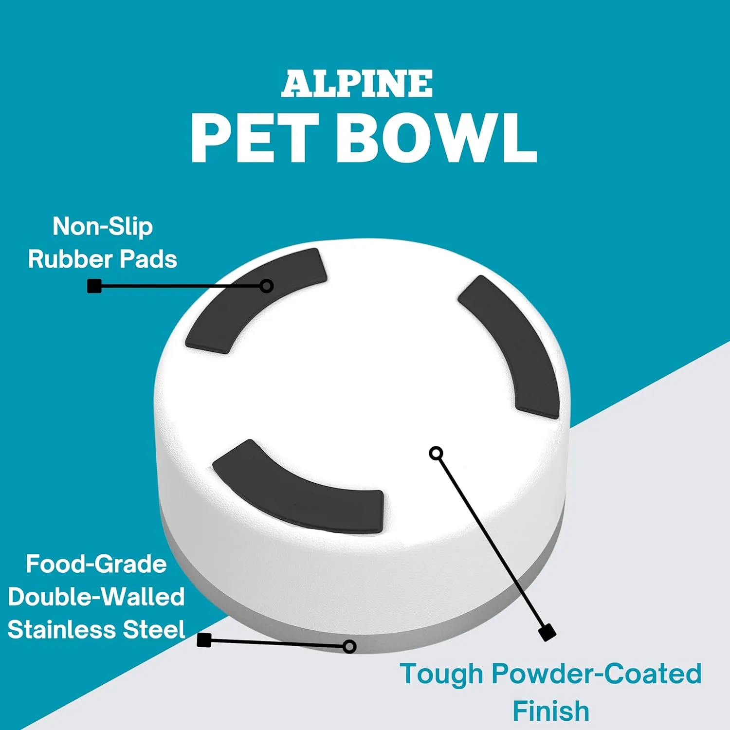 ALPINE Set of 2 Stainless Steel Dog Bowls, Non Slip, Metal Pet Bowl for Food and Water, Double Walled Insulated, Rustproof, Dishwasher Safe (32 oz, Sky Blue)