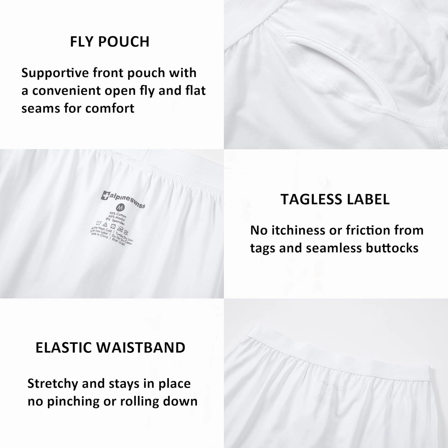 Alpine Swiss Mens Boxer Briefs 3 Pack Underwear Breathable Cotton Modal Trunks