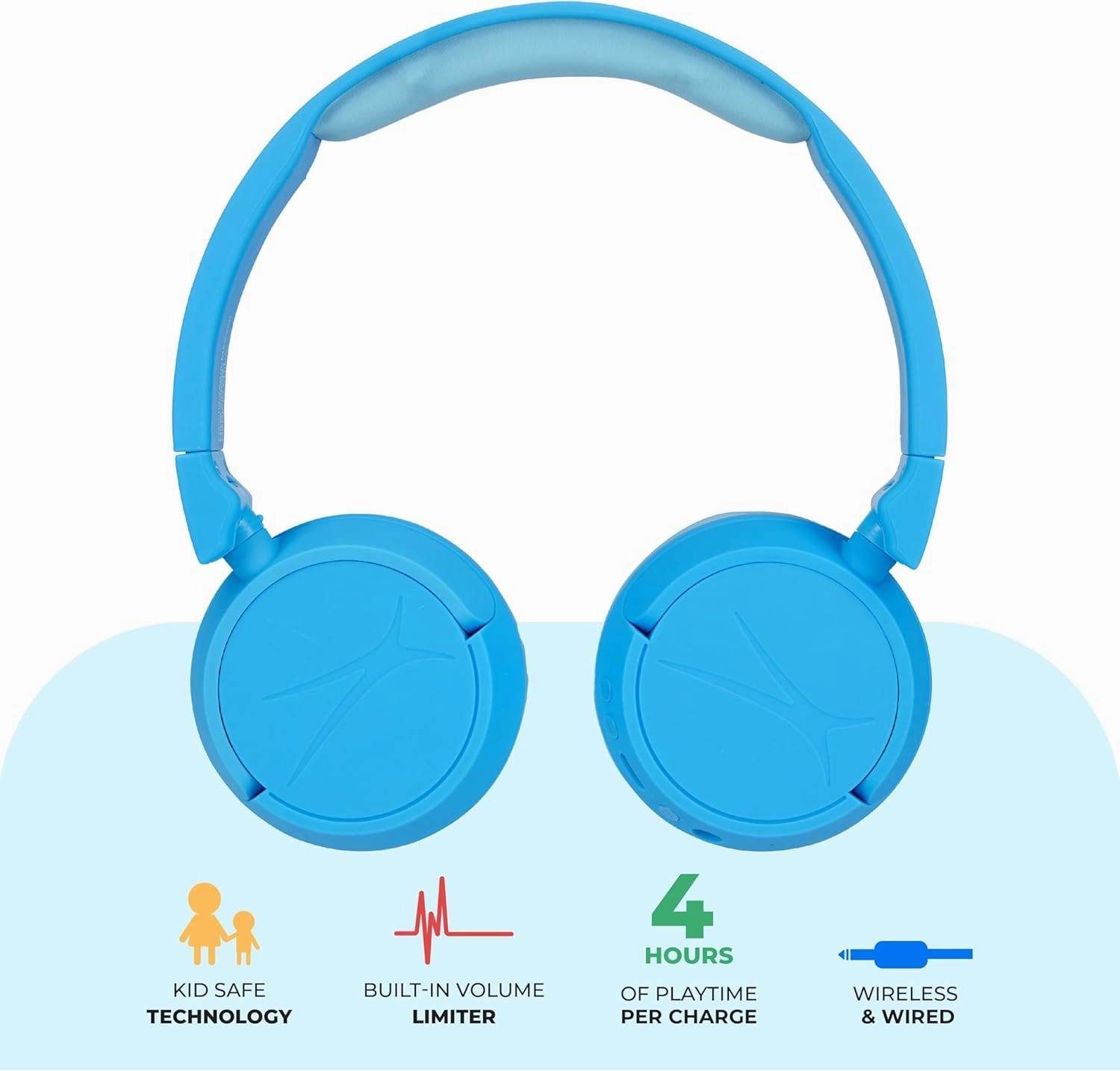 Altec Lansing - Kid Safe 2-in-1 Bluetooth Headphones, Safe Volume Limiting, Foldable Design, Enjoy Audio and Protect Your Child's Hearing (Blue)