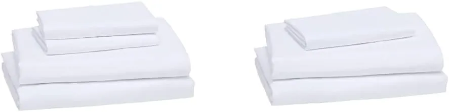 Amazon Basics 4 Piece Microfiber Lightweight Wrinkle-free Breathable Bed Sheet Set, Super Soft Easy Care, 14" Deep Pockets, Queen, Bright White, Solid