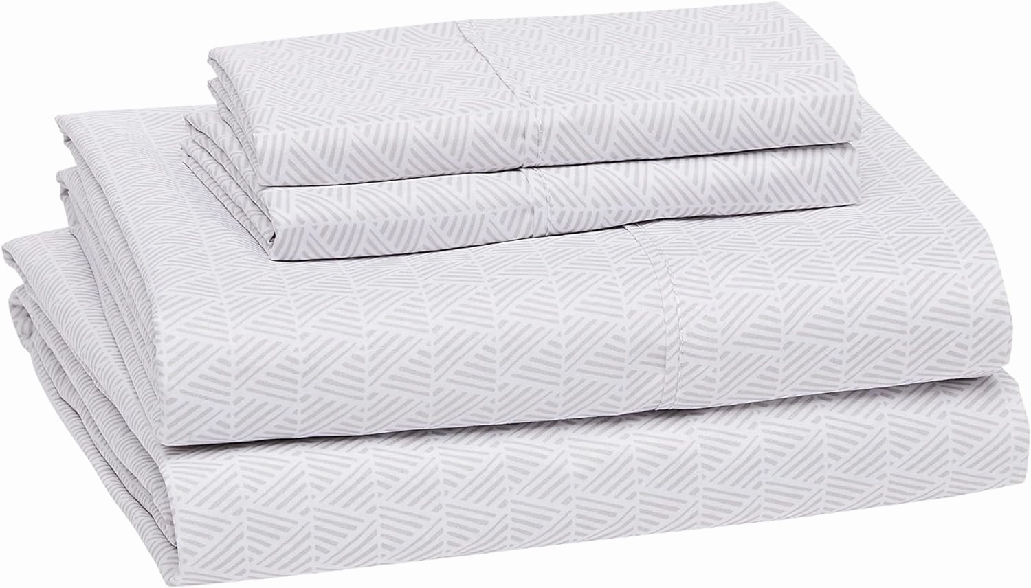 Amazon Basics Lightweight Super Soft, Wrinkle Free Breathable Microfiber 4 Piece Bed Sheet Set With 14-Inch Deep Pockets, Full, Gray Crosshatch, Printed