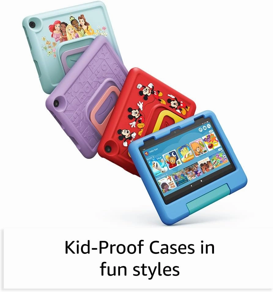 Amazon Fire HD 8 Kids tablet, ages 3-7. Top-selling 8" kids tablet on Amazon - 2023. Ad-free content with parental controls included, 13-hr battery, 32 GB, Blue