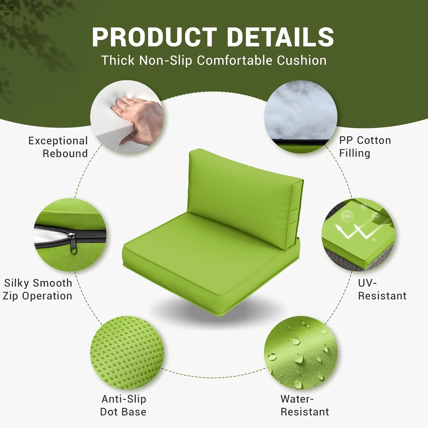 Amopatio Outdoor Cushions, Patio Furniture Replacement Cushions, Cushions for Outdoor Furniture, Waterproof & Fade Resistant(Cushion Cores & Covers, Green)