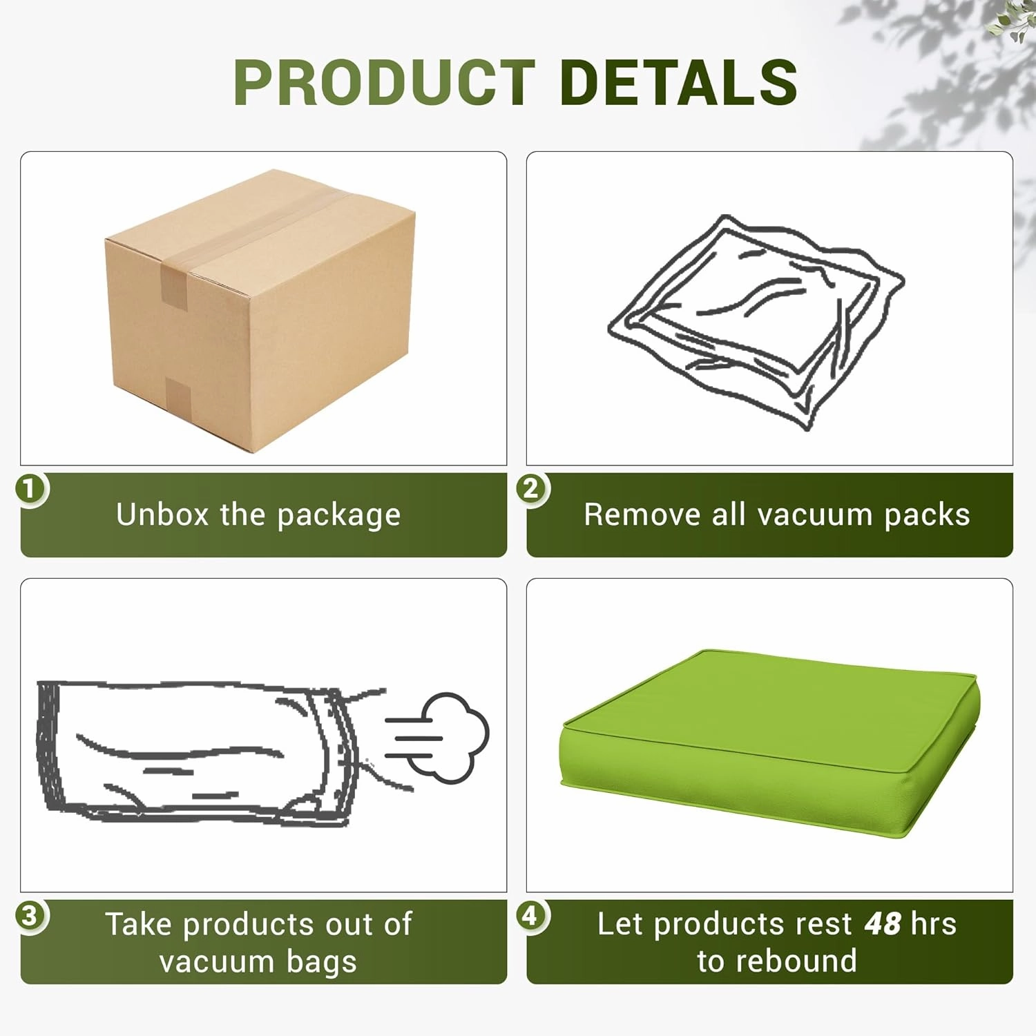Amopatio Outdoor Cushions, Patio Furniture Replacement Cushions, Cushions for Outdoor Furniture, Waterproof & Fade Resistant(Cushion Cores & Covers, Green)