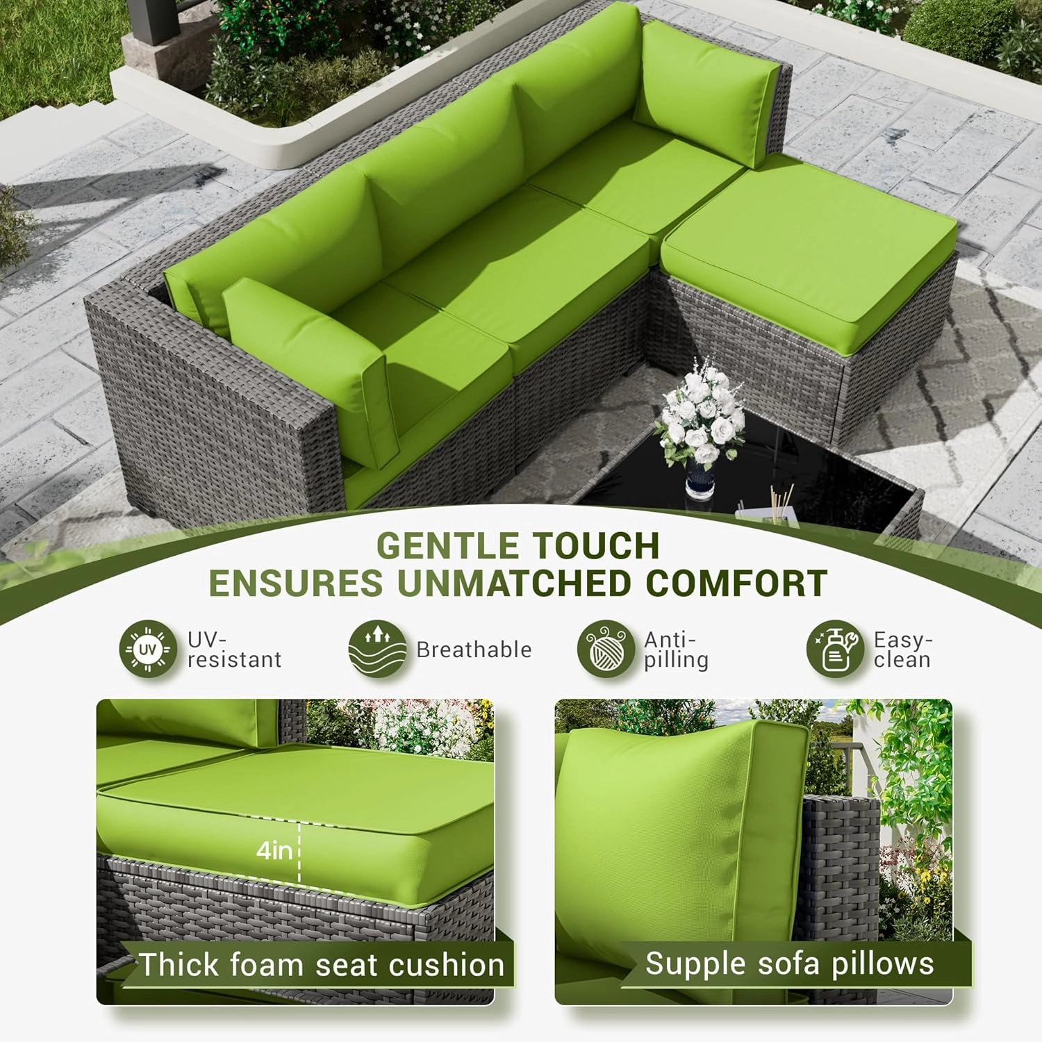 Amopatio Outdoor Cushions, Patio Furniture Replacement Cushions, Cushions for Outdoor Furniture, Waterproof & Fade Resistant(Cushion Cores & Covers, Green)