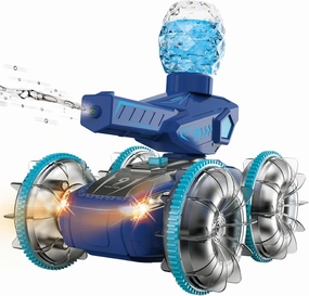 Amphibious Remote Control Car Toy for Kids 4 5 6 7 8: RC Cars for Boys Age 8-12 with Water Gun RC Gesture Stunt Cars Remote Control Boat for Kid Ages 4-8, Great for Beach and Pool Play, Blue