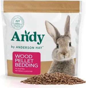 Andy Wood Pellet Bedding, 5 lb Bag, Premium Pine Pellets for Rabbits & Guinea Pig Bedding, Small Pets, Hamster, & Rabbit Litter