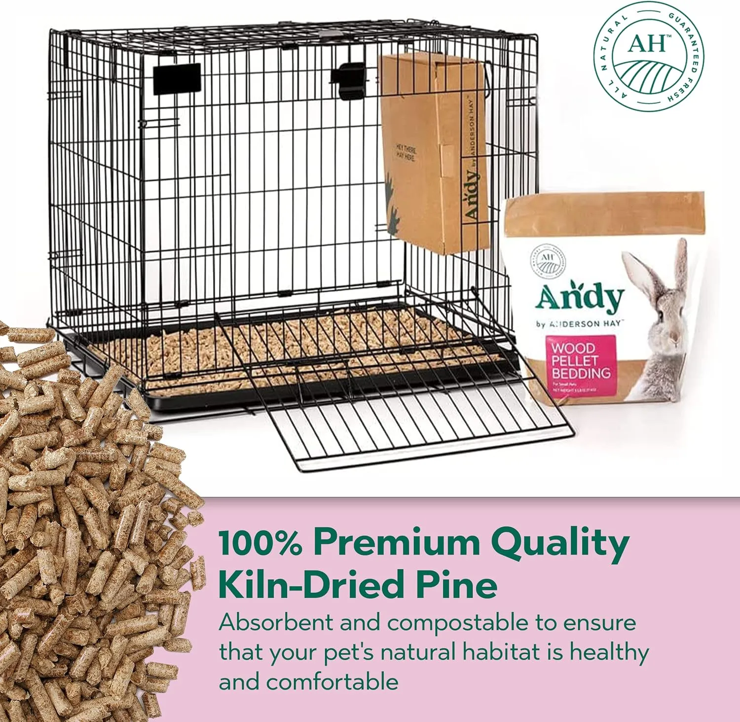 Andy Wood Pellet Bedding, 5 lb Bag, Premium Pine Pellets for Rabbits & Guinea Pig Bedding, Small Pets, Hamster, & Rabbit Litter