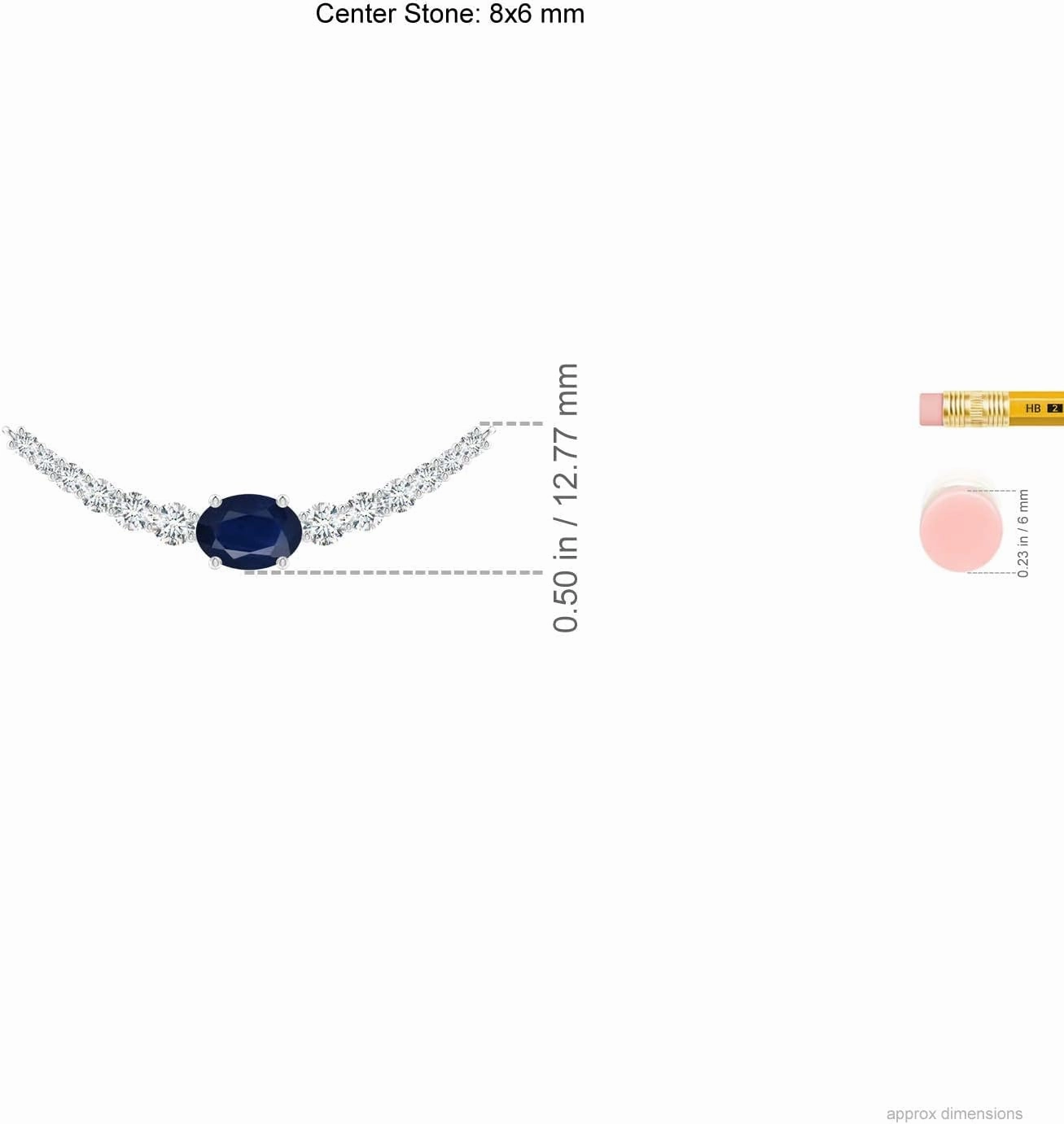 Angara Natural East-West Oval Sapphire Curved Bar Necklace with Diamonds in 14K Solid Gold/Platinum / 18K Solid Gold for Women | September Birthstone, Birthday, Anniversary Jewelry Gift for Women