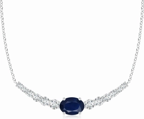 Angara Natural East-West Oval Sapphire Curved Bar Necklace with Diamonds in 14K Solid Gold/Platinum / 18K Solid Gold for Women | September Birthstone, Birthday, Anniversary Jewelry Gift for Women