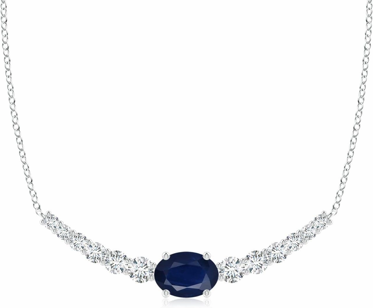 Angara Natural East-West Oval Sapphire Curved Bar Necklace with Diamonds in 14K Solid Gold/Platinum / 18K Solid Gold for Women | September Birthstone, Birthday, Anniversary Jewelry Gift for Women