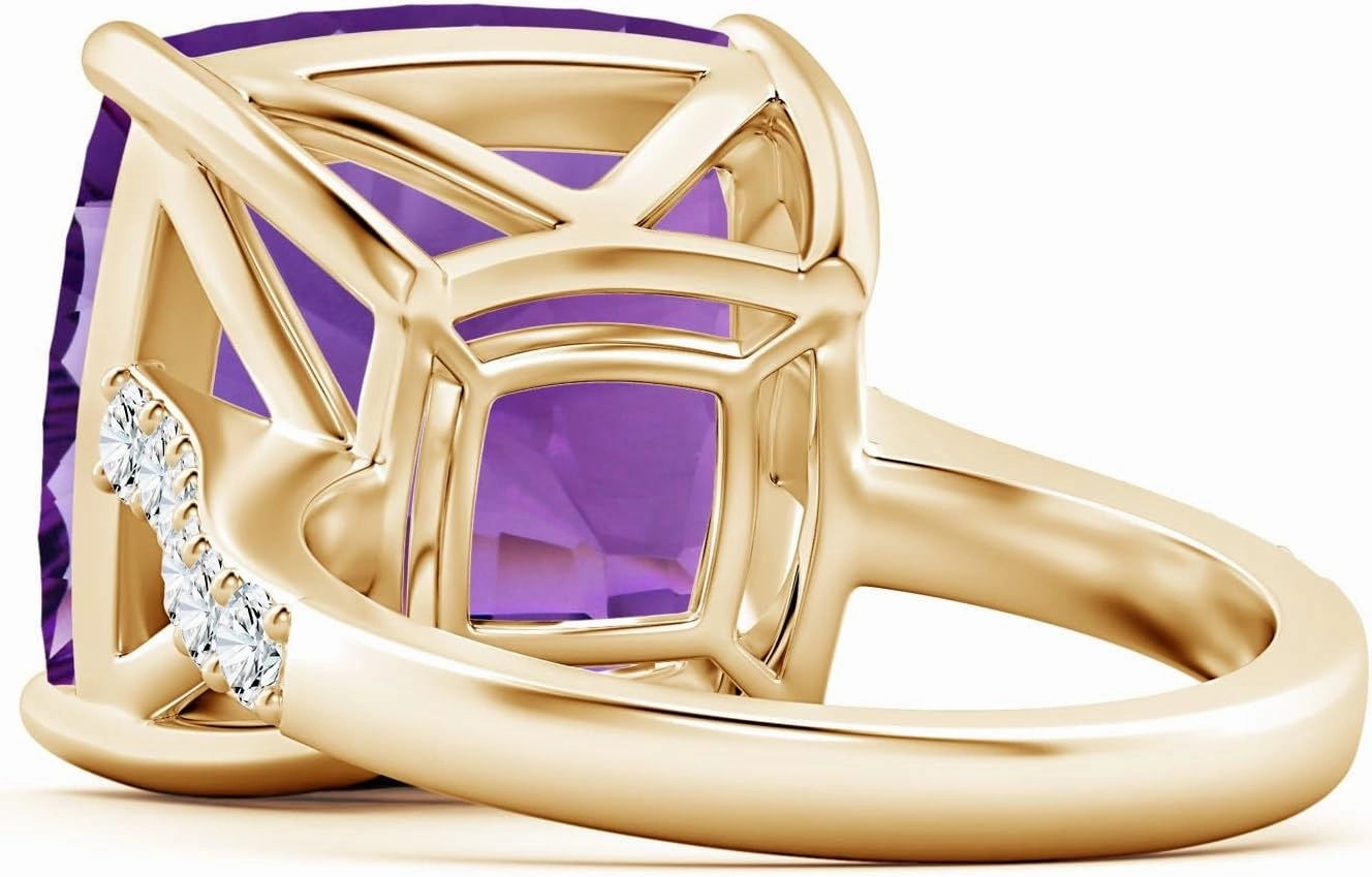 Angara Natural GIA Certified Cushion 13.07 ct Amethyst Cocktail Ring with Diamonds in 14K Solid Gold/Platinum for Women | February Birthstone Jewelry for Women