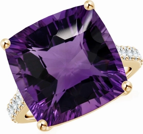 Angara Natural GIA Certified Cushion 13.07 ct Amethyst Cocktail Ring with Diamonds in 14K Solid Gold/Platinum for Women | February Birthstone Jewelry for Women