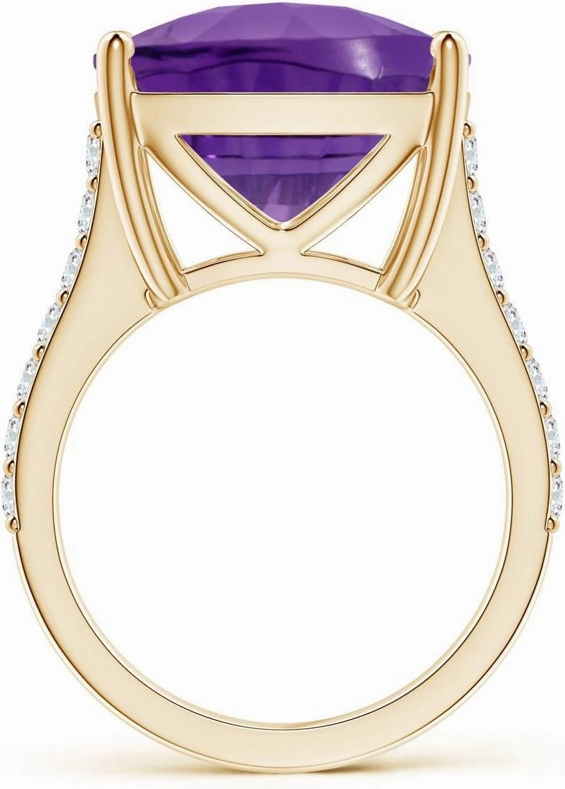 Angara Natural GIA Certified Cushion 13.07 ct Amethyst Cocktail Ring with Diamonds in 14K Solid Gold/Platinum for Women | February Birthstone Jewelry for Women