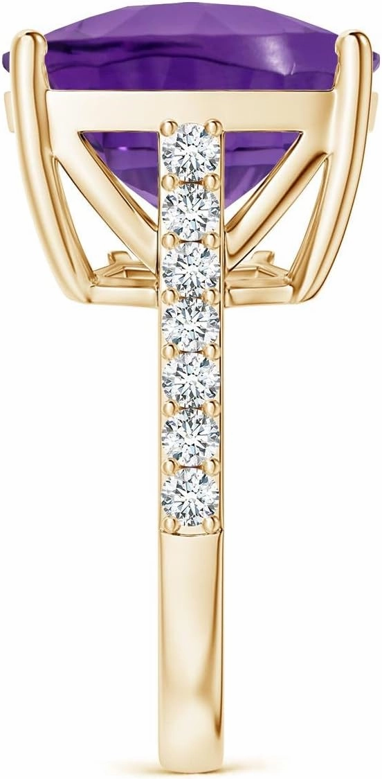 Angara Natural GIA Certified Cushion 13.07 ct Amethyst Cocktail Ring with Diamonds in 14K Solid Gold/Platinum for Women | February Birthstone Jewelry for Women