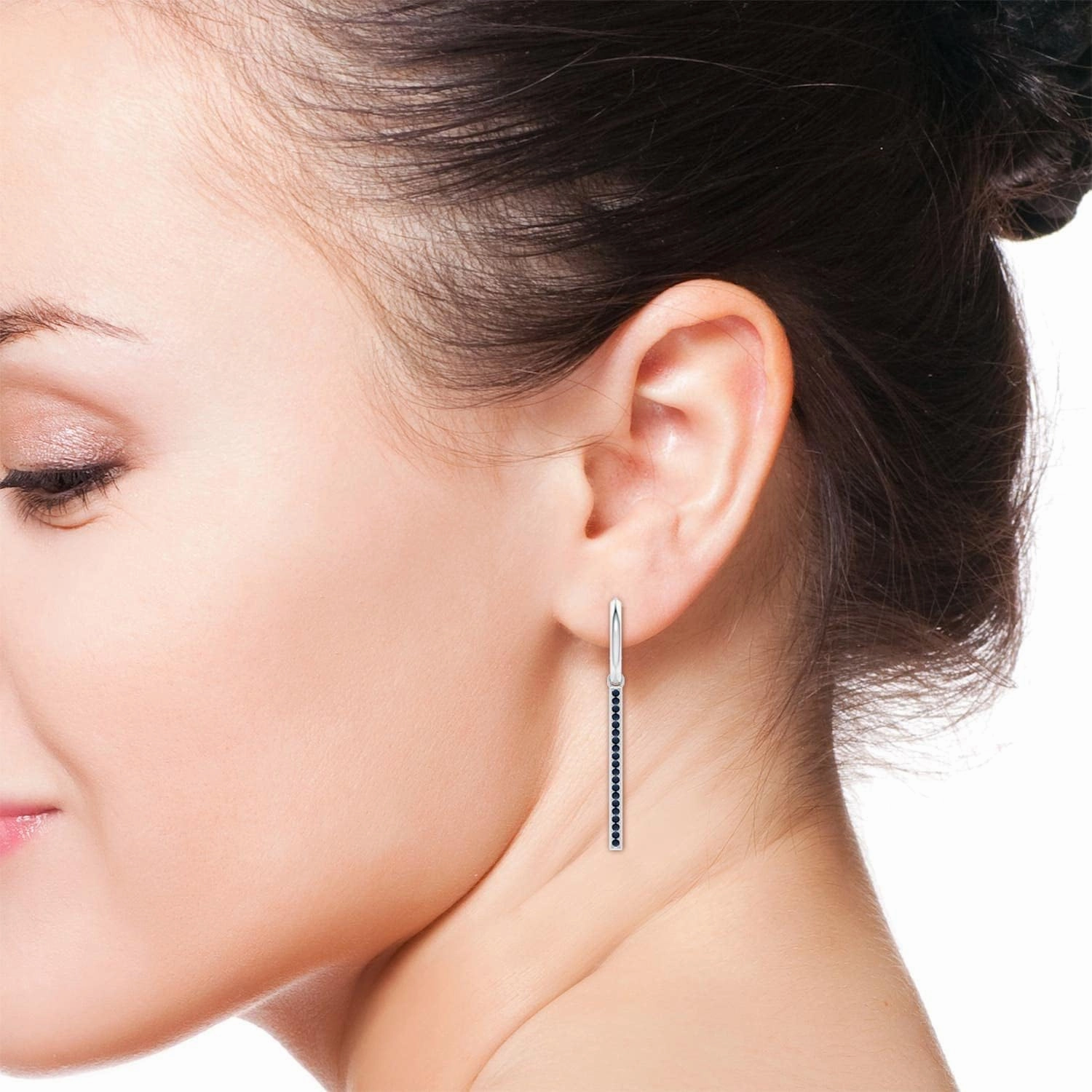 ANGARA Natural Hinged Hoop Dangling Sapphire Bar Earrings in 14K Solid Gold/Platinum | September Birthstone, Birthday, Engagement, Anniversary, Wedding Jewelry Gift for Women